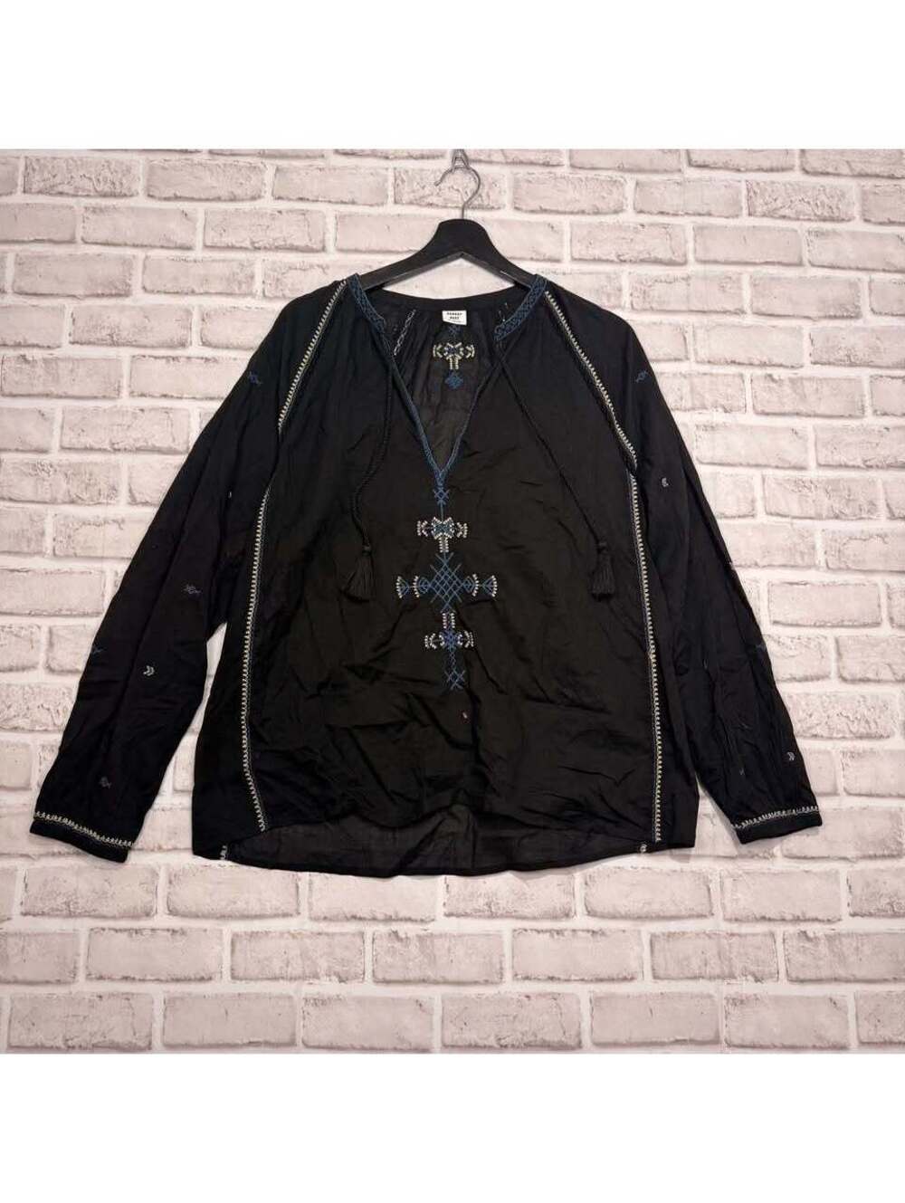 Sunday Best Black Embroidered Peasant Top Women's M